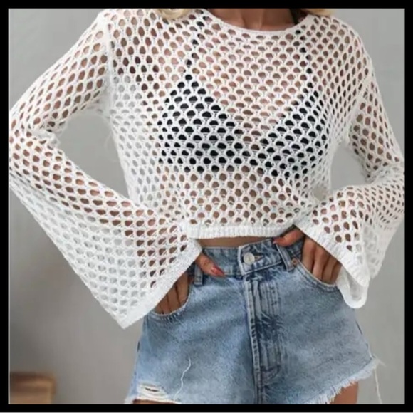 Private Label White Crochet Crop Top - Picture 3 of 5